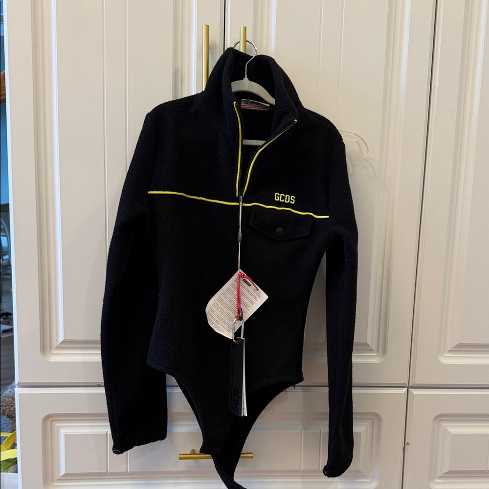 Black Fleece bodysuit  with Yellow Trim